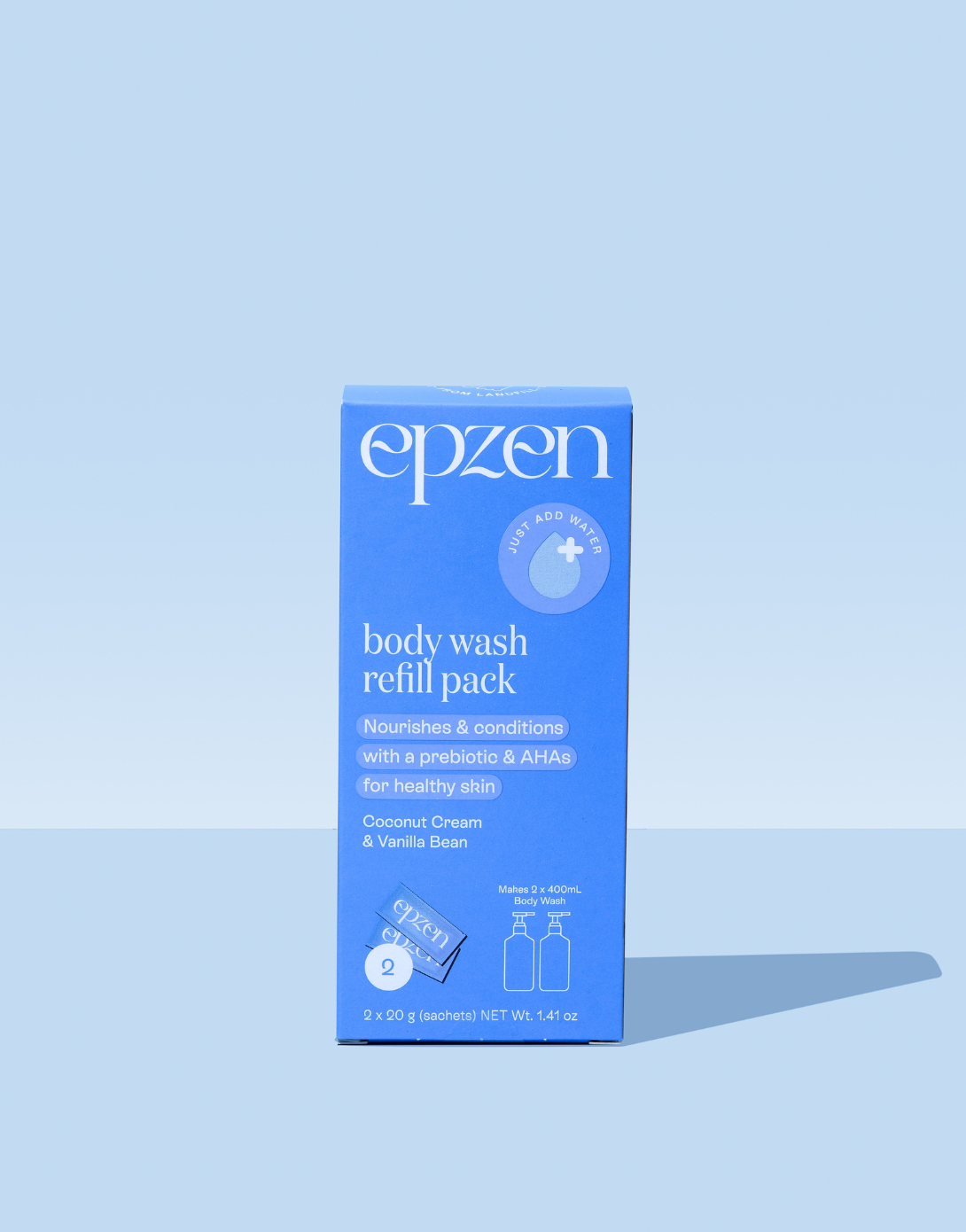 powder-to-gel body wash refill pack